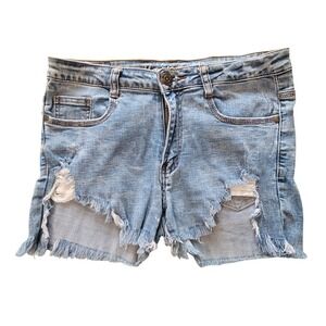 Machine Denim Shorts Womens Medium Light Blue Distressed Frayed Hem MG-0597-1